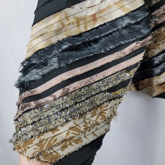 80's Keren Hart Women's Blazer Jacket Black Size Small Black Gray Fabric Strips - Picture 6 of 14